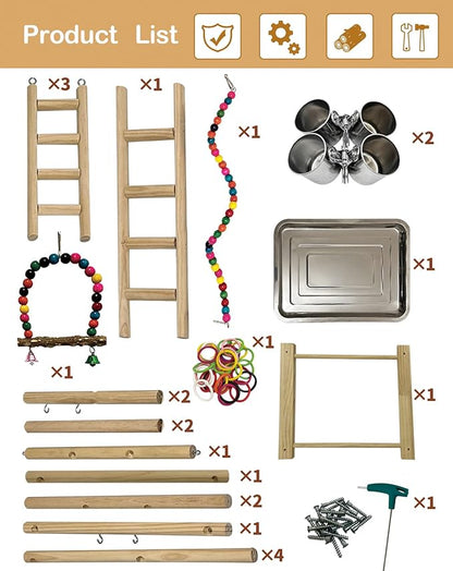 Bird Play Stand, Large Parakeet Playground, Natural Wood Parrot Perch Stand - Image 3