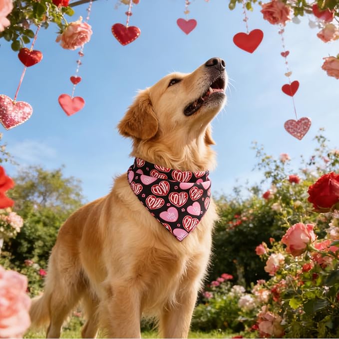 PAWCHIE Valentine's Day Dog Bandanas 4 Pack, Reversible Dog Party Triangle - Image 2