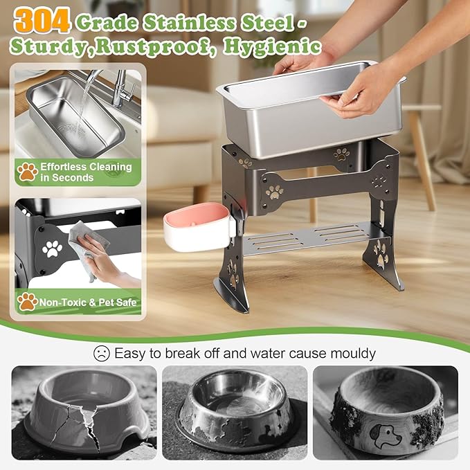 1.5 Gallon Elevated Large Dog Water Bowl, 2 Height Adjustable Stainless Steel - Image 5
