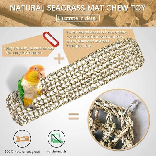 2Pcs Bird Seagrass Mat 30 × 7" Natural Grass Woven Net Hammock - Image 2