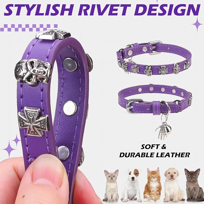 EXPAWLORER Leather Cat Collar for Girl Boy- Adjustable Pet Collar - Image 4