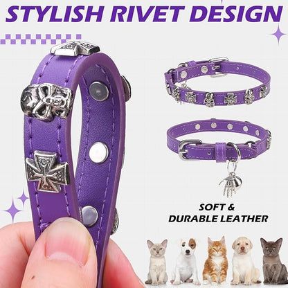 EXPAWLORER Leather Cat Collar for Girl Boy- Adjustable Pet Collar - Image 4