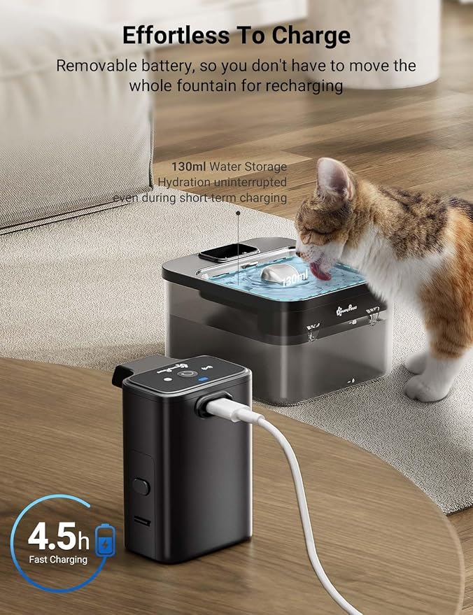 DownyPaws Cat Water Fountain Stainless Steel Cordless, 84oz/2.5L Fursink - Image 7