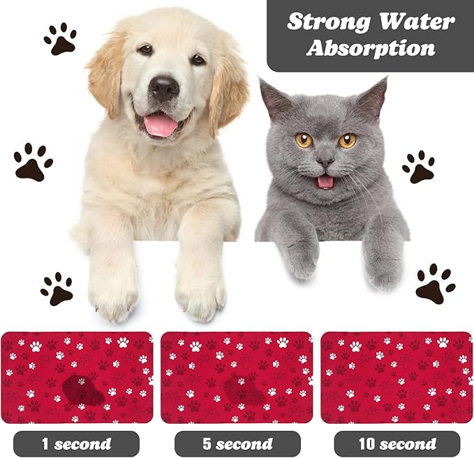 Dog Food Mat, Absorbent Water Bowl Mats Cat Pet Feeding Placemats Red 16 * 24 - Image 2