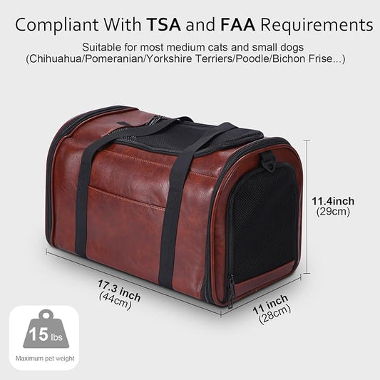 Fashion Leather Dog Carrier Cat Carrier Airline Approved Pet Carrier - Image 2