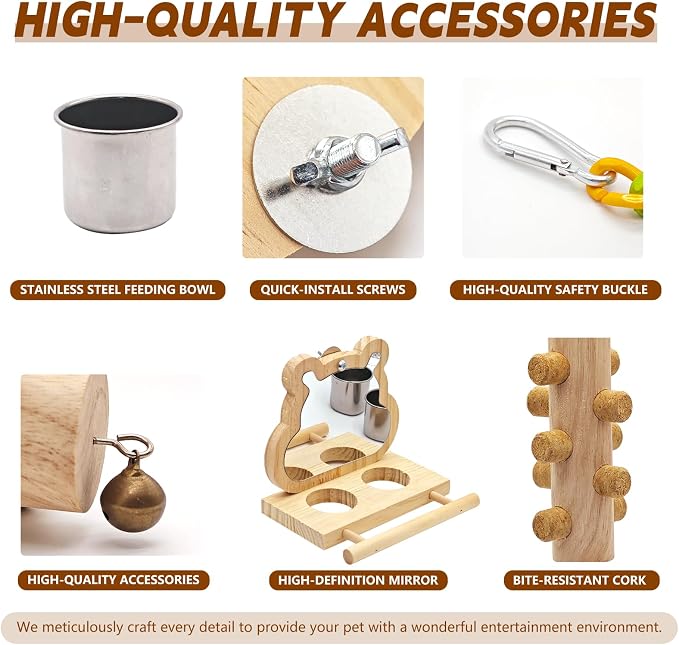 5PCS Bird Perch and Toy Set. Includes a Perch, and Chew Toy. Hangable Natural - Image 5