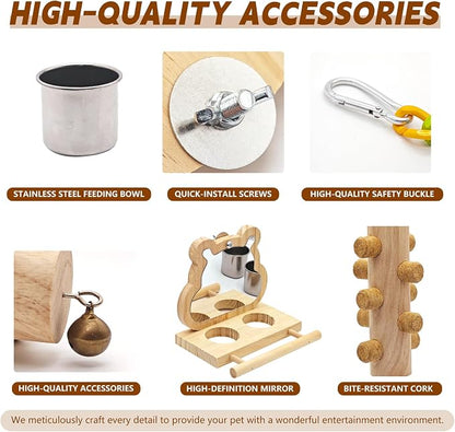 5PCS Bird Perch and Toy Set. Includes a Perch, and Chew Toy. Hangable Natural - Image 5