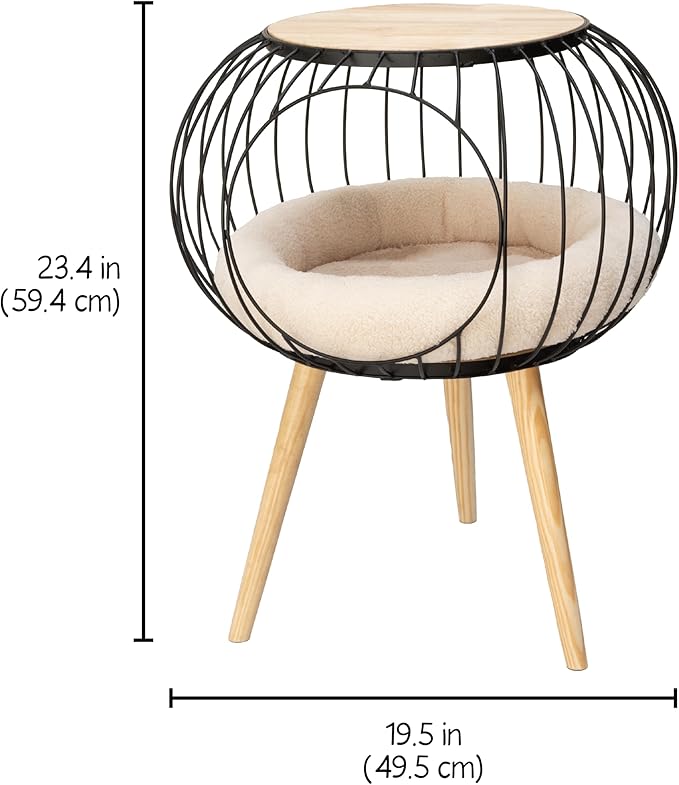 Kitty City Modern Cat Bed with Wooden Side Table, Elevated Indoor Cat Lounge - Image 3