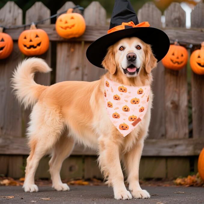 PTDECOR Halloween Dog Bandana, Cute Ghost Pumpkin Design Reversible Holiday Pet - Image 3