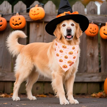 PTDECOR Halloween Dog Bandana, Cute Ghost Pumpkin Design Reversible Holiday Pet - Image 3