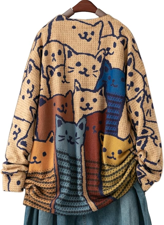 YESNO Women Christmas Sweater Graphic Printed Oversized Pullover Sweaters - Image 6