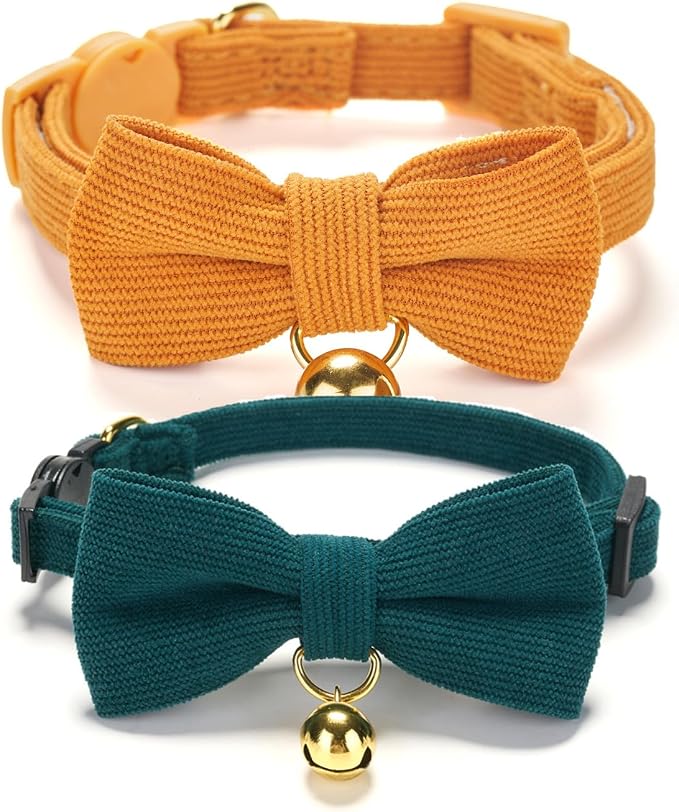 2 Pack Soft Corduroy Cat Collars by Ewinoom