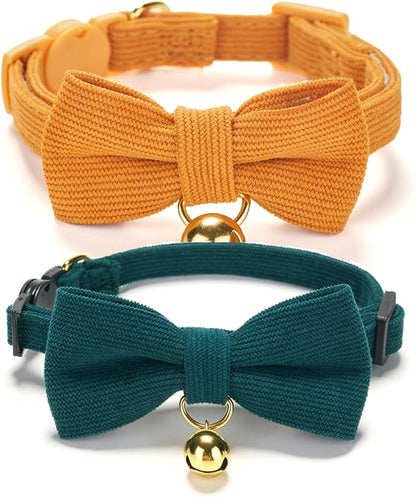 2 Pack Soft Corduroy Cat Collars by Ewinoom
