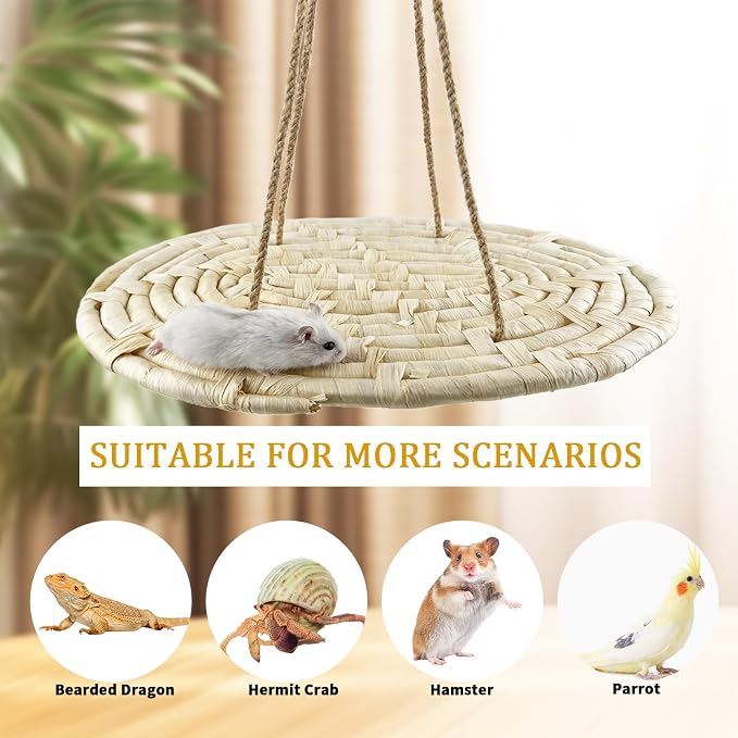 FlidRunest Bird Swing Hammock Bed, Natural Corn Woven Parrot Hammock Swing Mat - Image 3