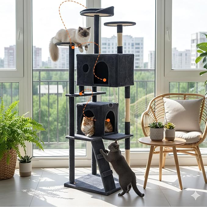 Large Cat Tree 70 Inch, Sisal Scratching Posts and Climbing Ladder, Pet Play - Image 5