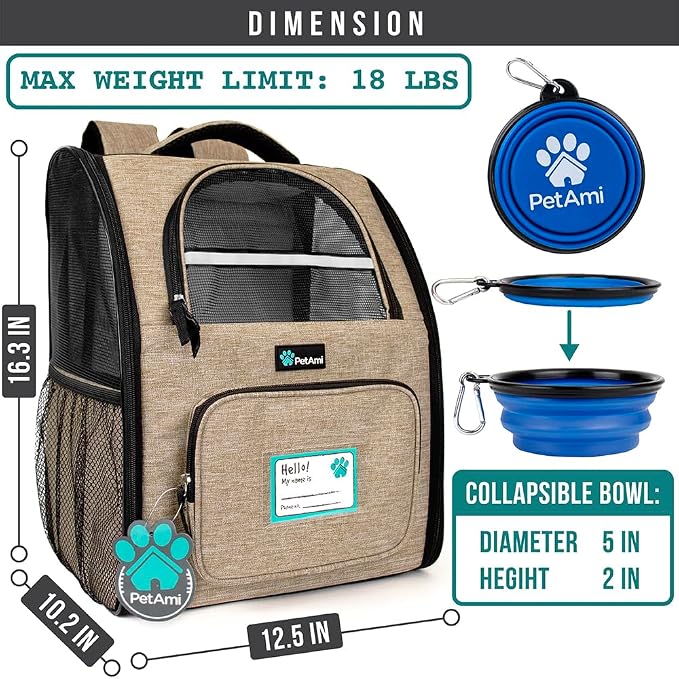 PetAmi Dog Backpack Carrier for Small Large Cat, Ventilated Pet Hiking Backpack - Image 2