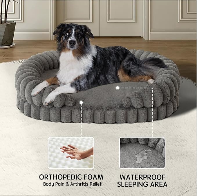 BALANCE Calming Dog Bed for Large Sized Dogs, 36 Inches Oval Washable Pet Bed - Image 2