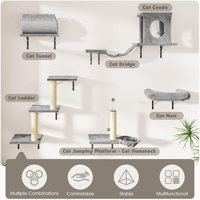 NUNU LAB 7-in-1 Wall Mounted Cat Climber Set, Cat Wall Furniture Set - Image 6