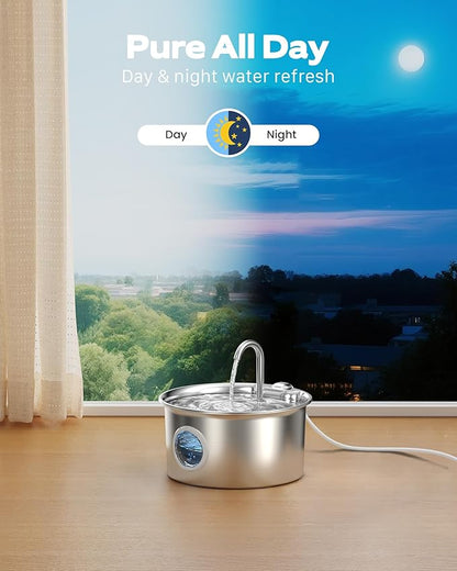 Pet Water Fountain Stainless Steel: Mental Cat Water Fountains - 88oz/2.6L - Image 3