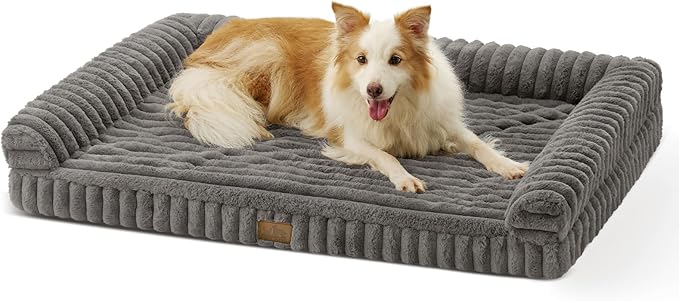 Cute Dog Bed for Large Dogs, Faux Rabbit Fur Orthopedic Foam Dog Bed by COZYKISS