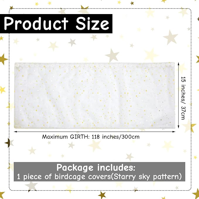 Shappy Large Bird Cage Cover, Bird Cage Seed Catcher, Adjustable Star Pattern - Image 2