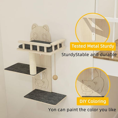 Cat Wall Shelves, 3 Platform Kitten Wall Furniture, DIY - Image 3