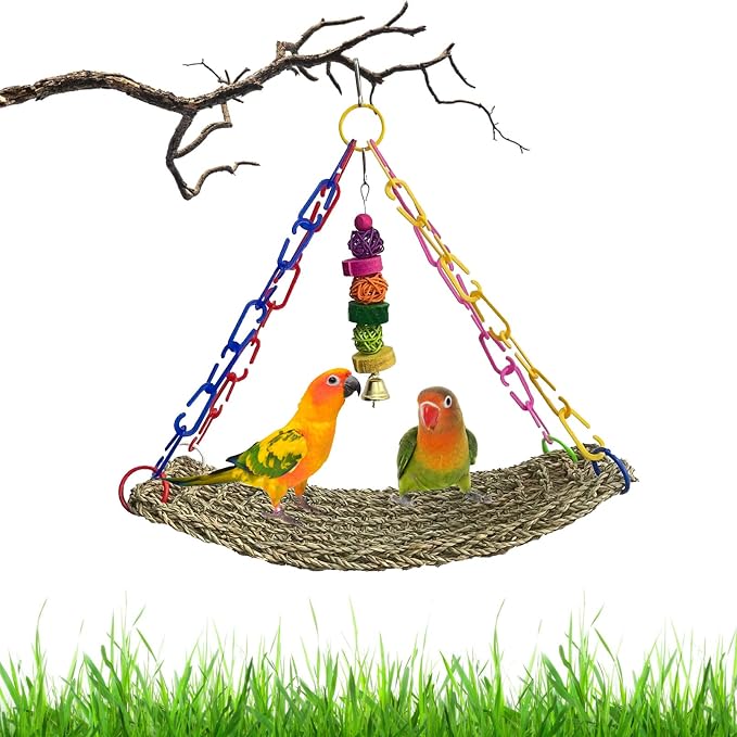 kathson Bird Seagrass Mat, Birds Swing Toy, Natural Grass Handmade Woven - Image 6