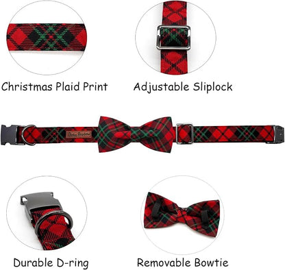 Dog Collar, Christmas Plaid Pet Collar Bow Holiday Bows Girl Boy Bow Dog - Image 2