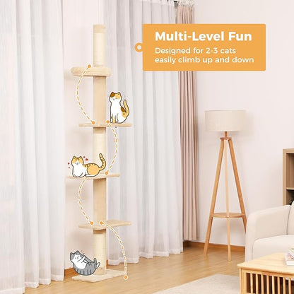PETEPELA Floor to Ceiling Cat Tree, Cat Tower 5-Tier Height Adjustable - Image 2