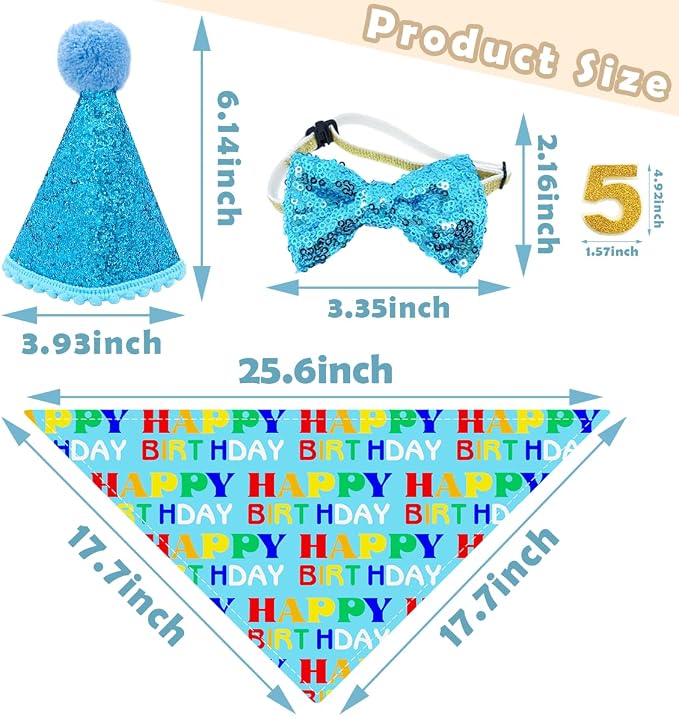 PET SHOW 3Pcs Blue Small Dog Birthday Bandana Set - Image 2