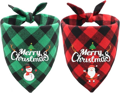 Christmas Dog Bandanas Classic Plaid Triangle Holiday Scarf by CozyHaus