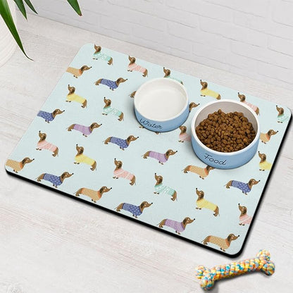 Dachshund Dog Food & Water Mat, Pet Feeding Mat by Stunnoosy