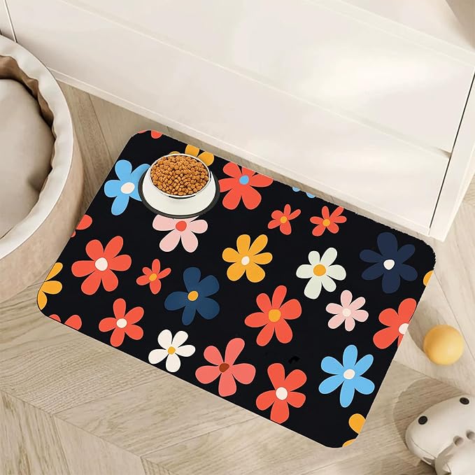 Abstract Groovy Flower Dog Food Mat by Unknown