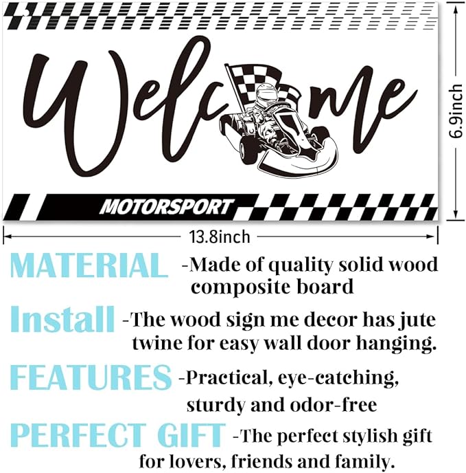 Welcome Sign for Front Door, Playroom Wall Decor, Motorsport Theme Wall Hanging - Image 2