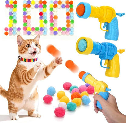 Mity rain 102PCS Cat Ball Launchers & Pom Pom Balls Interactive Cat Toy Set – by Mityrain