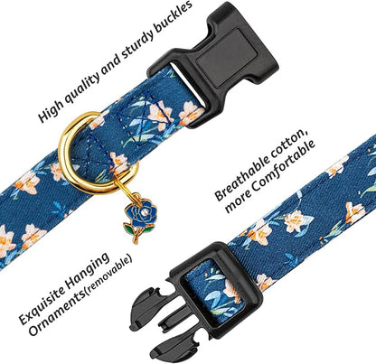 Cotton Handmade Dog Collar Cute and Distinctive Patterns Blue Tulip - Image 2