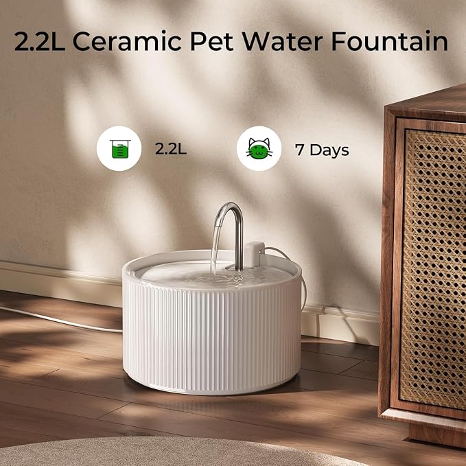 Voluas Ceramic Cat Water Fountain: 2.2L/74oz Cat Fountains - Image 7