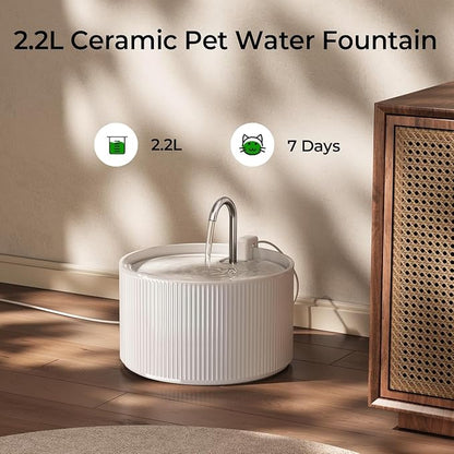 Voluas Ceramic Cat Water Fountain: 2.2L/74oz Cat Fountains - Image 7