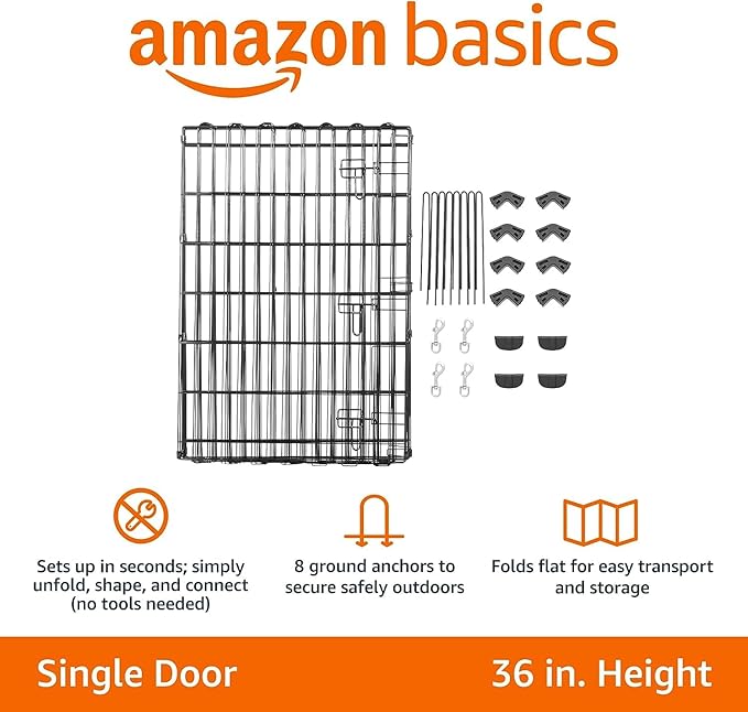 Amazon Basics Foldable Metal Exercise Dog Playpen, Indoor/Outdoor, Single Door - Image 5