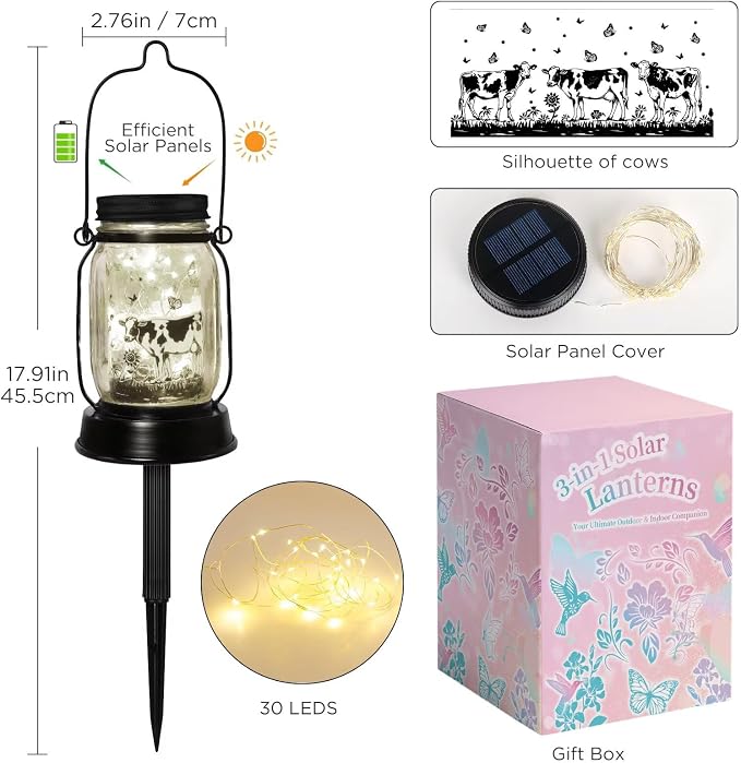 kyoryuger Cow Gifts for Women/Men Cow Lovers Solar Lantern Mom Birthday - Image 7