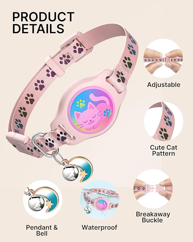Cat Collar with Airtag Holder, 2 Pack Waterproof Breakaway Kitten Collar - Image 3