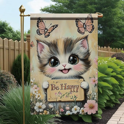 Be Happy Cat Garden Flag 12x18 Inch Double Sided Outdoor Yard Banner Cute Kitten - Image 5