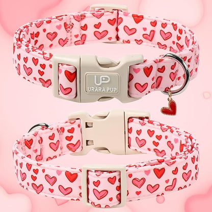 Valentine's Dog Collar, UP URARA PUP Pink Heart in Red Adjustable Pet Collar - Image 2