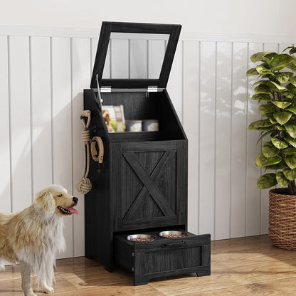 Dog Feeding Station with Storage Cabinet and 2 Elevated Dog Bowls, Hidden Pet by Unknown