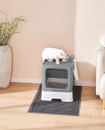 Cat Litter Box with X-Large Litter Mat and Scoop, Large Covered Litter Box with - Image 8