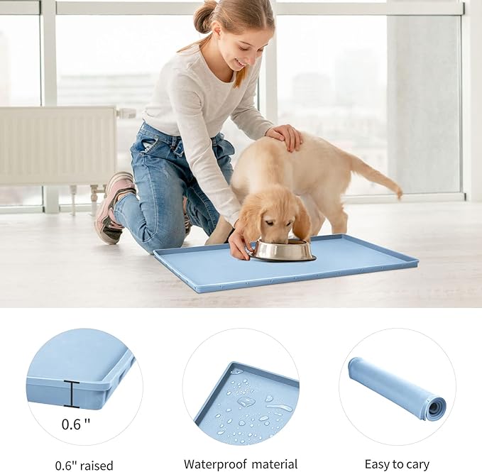 Dog Food Mat, Silicone Waterproof Food Tray, Non Slip Pet Bowl Mats Placemat - Image 2