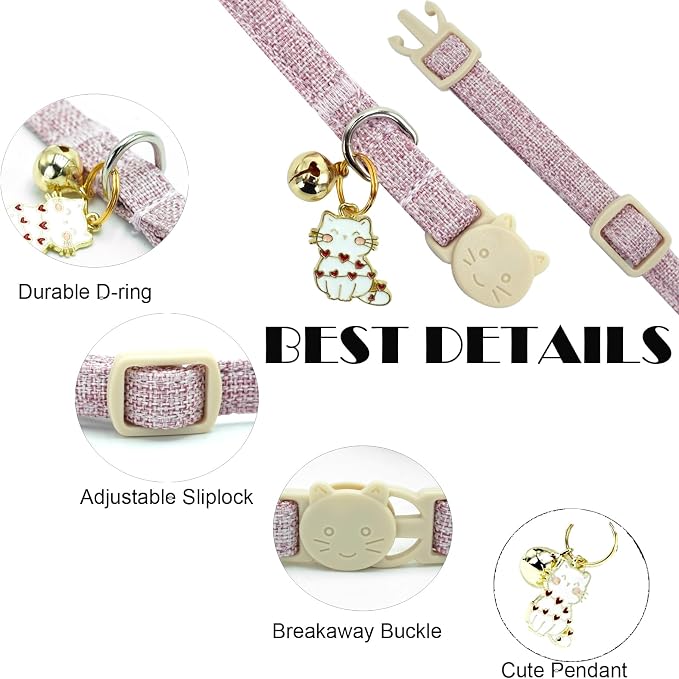Elegant little tail 2 Pack Cat Collar- Pink&Blue Linnet Cat Collars Breakaway - Image 2