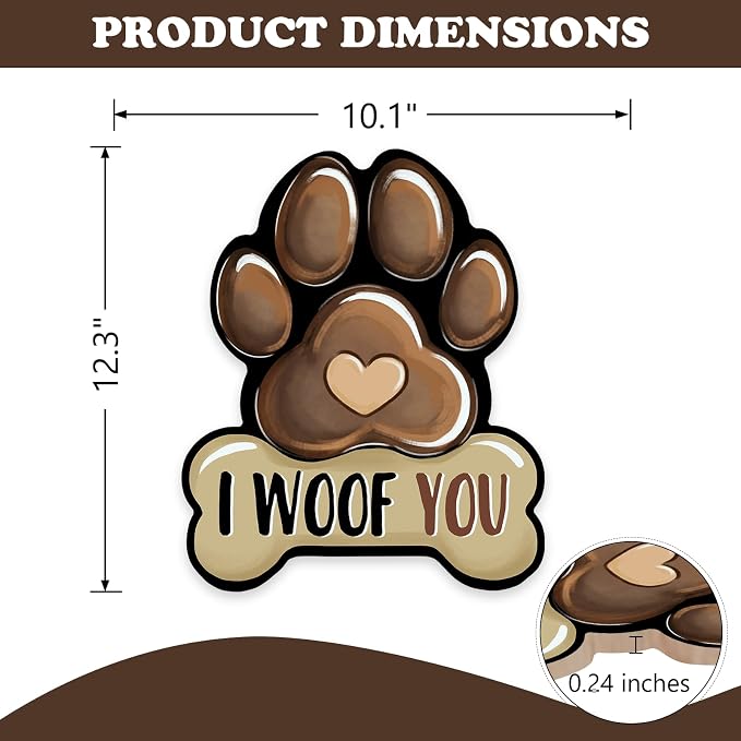 Dog Paw Prints Front Door Sign, I Woof You Bone Wood Hanger Outdoor Outside - Image 2