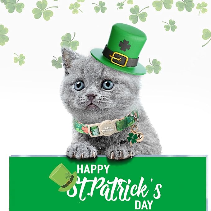 Unique Style Paws Saint Patrick Day Cat Collar, Trefoil Cat Collars, Adjustable - Image 4