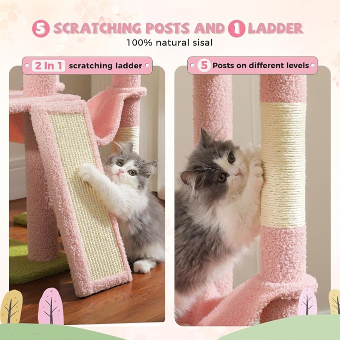 PAWZ Road Pink Cat Tree, Floor to Ceiling Cat Tower - Image 4